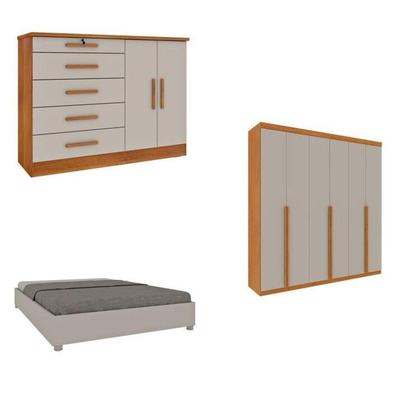 Imagem de Quarto Casal Completo Guarda-roupa Milano, Cama Mônaco e Cômoda Istambul Espresso Móveis