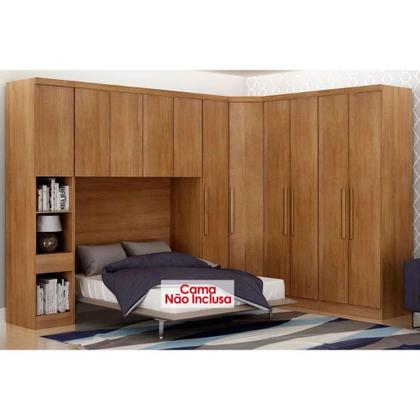 Imagem de Quarto Casal Completo Rizon/Linea 5 Peças (1 Armário Aéreo + 2 Guarda Roupas + 1 Canto Obliquo + 1 Complementos) QCM110 Cumaru - Novo Horizonte