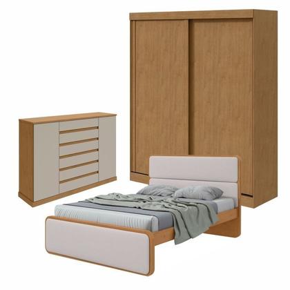Imagem de Quarto com Guarda-roupa Casal 2 Portas 2 Gavetas, Cômoda 2 Portas 7 Gavetas e Cama Loop