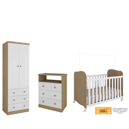 Imagem de Quarto Completo Bebê Moveis Peroba Uli 100% MDF berço americano Branco Carvalho