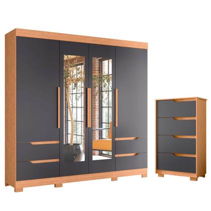Imagem de Quarto Completo Casal Guarda Roupa Com Espelho Vivacce e Cômoda Sole