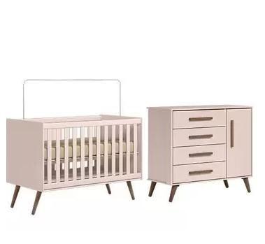Imagem de Quarto de Bebe Berço e Cômoda Q Encanto Retrô Rosa Qmovi