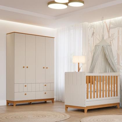 Imagem de Quarto de Bebê Berço Mini Cama e Guarda-Roupa 4 portas 4 gavetas Liza Permobili