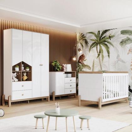 Imagem de Quarto de Bebê Completo Berço 2 em 1 Guarda Roupa 4 portas e Cômoda Ternura Henn