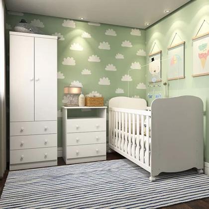 Imagem de Quarto de Bebê Completo com Berço Americano Uli Guarda Roupa e Cômoda MDF Smim New Móveis Peroba