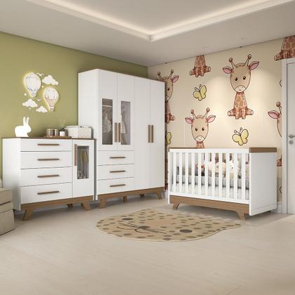 Imagem de Quarto de Bebê Completo com Berço Cômoda e Guarda Roupa com Janela em Acrílico 100% MDF Jolie retrô