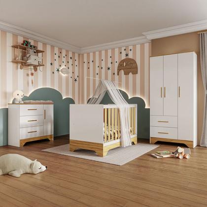 Imagem de Quarto de Bebê Completo Lili 100% Mdf 4 Portas 5 Gavetas Branco/Amêndoa - Pnr Móveis