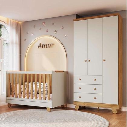 Imagem de Quarto de Bebê Guarda Roupa 3 Portas e Berço Minicama 4 em 1 Levy 100% MDF Espresso Móveis