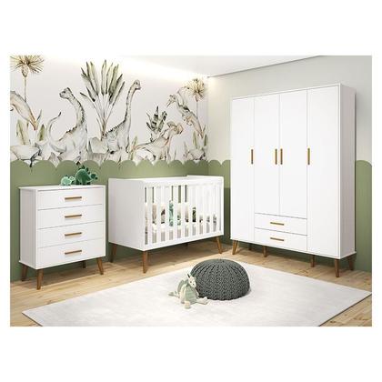 Imagem de Quarto de Bebê Isis 4 Portas com Gaveteiro Branco Acetinado - Reller
