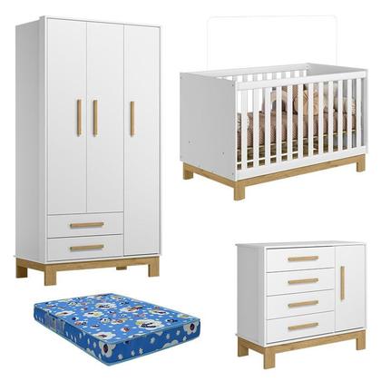 Imagem de Quarto de Bebê Q Encanto Slim Branco Acetinado com Colchão Ortobom  Qmovi