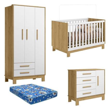 Imagem de Quarto de Bebê Q Encanto Slim Freijó TOQ Branco Acetinado com Colchão Tend Tudo  Qmovi