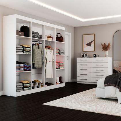 Imagem de Quarto de Casal Ele e Ela Closet 8 Prateleiras Cômoda 10 Gavetas Branco - Panorama Móveis