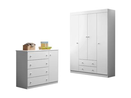 Imagem de Quarto Infantil Bebê Helena Cômoda E Guarda Roupa Branco - Phoenix Baby
