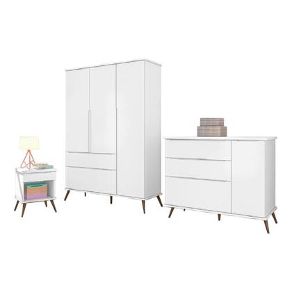 Imagem de Quarto Infantil Bebê Melinda Cômoda Guarda Roupa Mesa de Apoio Branco - Phoenix Baby