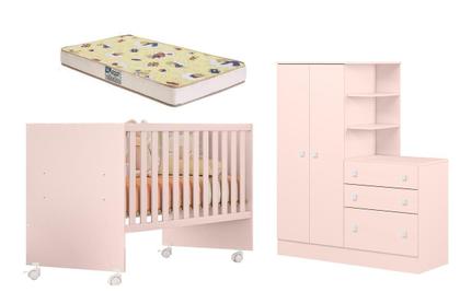 Imagem de Quarto Infantil Bebê Sophie Berço Com Colchão E Guarda Roupa 2 Portas 3 Gavetas - Móveis Leartam