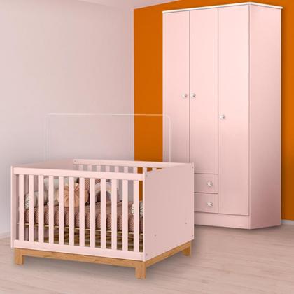Imagem de Quarto Infantil Berço Mini Cama Slim e Guarda Roupa Rosa