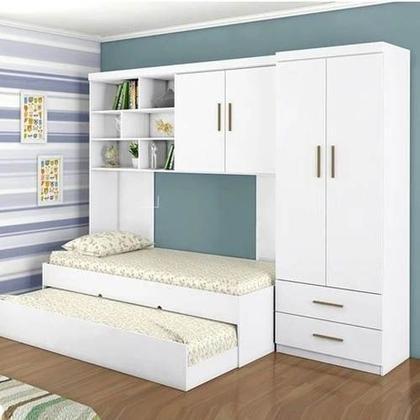 Imagem de Quarto Infantil com Cama, Cama auxiliar, Armário Aéreo, Guarda Roupa Chiara Phoenix Baby