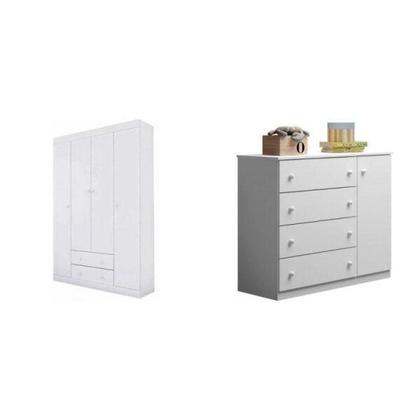 Imagem de Quarto Infantil com Guarda Roupa 4 Portas 2 Gavetas e Cômoda Helena Phoenix Baby Branco