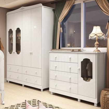 Imagem de Quarto Infantil com Guarda-roupas e Cômoda com Janelas 100% Mdf Maya Provençal Espresso Móveis