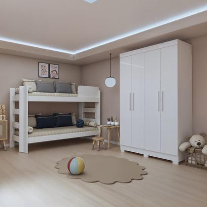 Imagem de Quarto Infantil Completo com Guarda-roupa e Beliche Théo