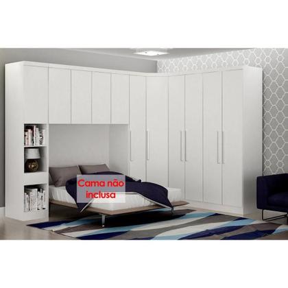 Imagem de Quarto Modulado Rizon 6 Peças (1 Armário Ponte + 1 Closet + 3 Guarda Roupas + 1 Complemento) QC213 Neve - Novo Horizonte