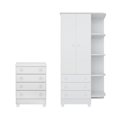 Imagem de Quarto Para Bebê com Guarda Roupa e Cômoda Doce Sonho Branco - Qmovi