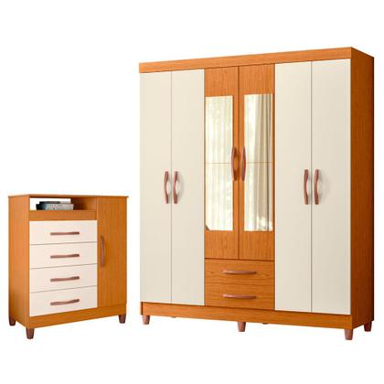 Imagem de Quarto Solteiro Completo Guarda Roupa Âmbar 6 portas com Espelho Cômoda Turquesa