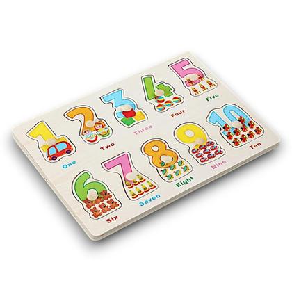 Imagem de Quebra-cabeça Encaixe Números e Quantidades Pinos de Madeira