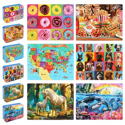 Imagem de Quebra-cabeças LELEMON para crianças de 4 a 6 anos, pacote com 6, 100 peças com caixa