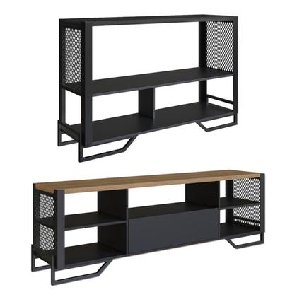 Imagem de Rack 180 Cm Gaveta Aparador 130 Cm Industrial 17X21 Preto Mell PP