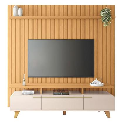 Imagem de Rack Bancada Essenza 2.0 com Painel Ripado You 2.2 Cinamomo Off White - HB Móveis