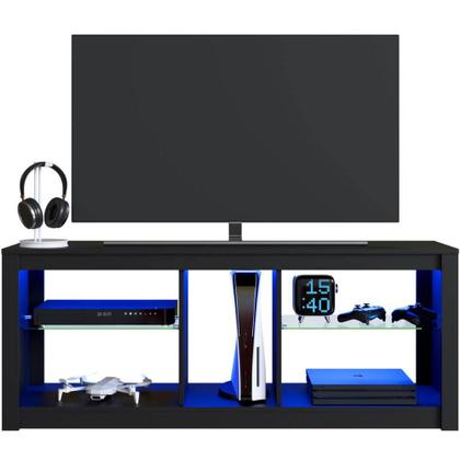 Imagem de Rack Para Sala Preto Tv Até 55" Led Rgb Prateleiras em Vidro Estante Para Tv Estilo Gamer Prodecor