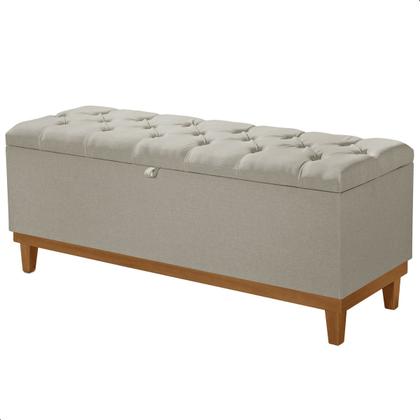 Imagem de Recamier Baú Dubai Linho Palha Queen 1,50m Estofado Base Madeira