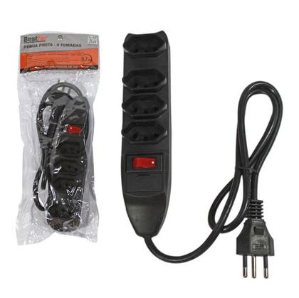 Imagem de Régua Extensão Filtro de Linha 4 Tomadas Preta Fusível e Chave 3p 0.7m Bivolt Preta