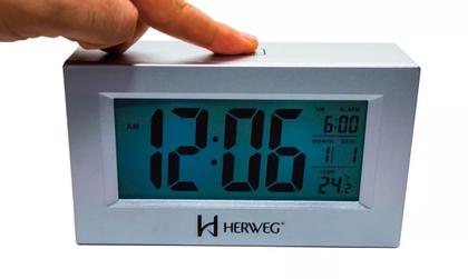 Imagem de Relógio 2972 Despertador Digital Prata Luz Led Sensor Herweg