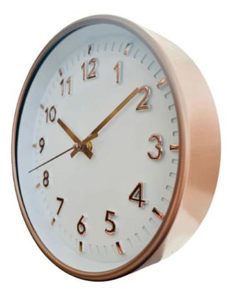 Imagem de Relógio de Parede Redondo Decorativo Branco e Rose Gold 25cm Ponteiro Silencioso Quartz Decoração de Cozinha Sala Quarto Casa ou Escritório