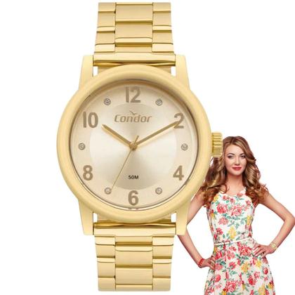 Imagem de Relógio de Pulso Condor Feminino Pequeno Analogico Aço Inóx COPC21 Dourado