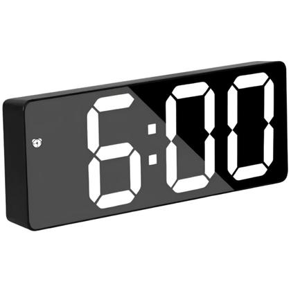 Imagem de Relógio Digital Despertador c/ LED Voz Data Temperatura Soneca USB Pilha Brilho Ajustável de Mesa