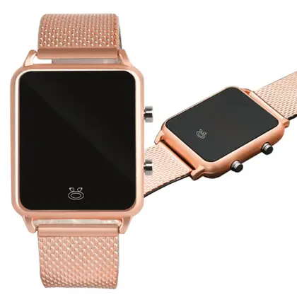 Imagem de Relogio Digital Led Feminino Dourado Rose Quadrado Casual