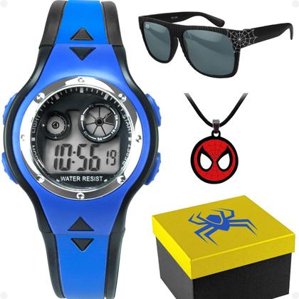 Imagem de Relogio Digital Menino Infantil + Colar + Oculos Sol ajustavel data verão menino silicone heroi qualidade premium azul