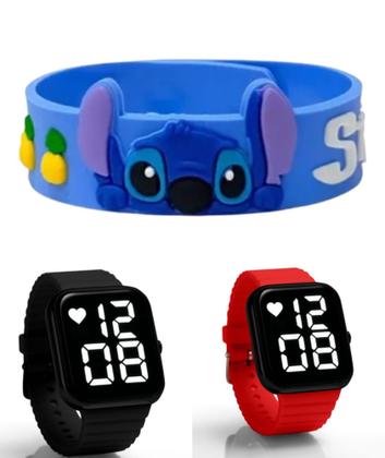 Imagem de Relogio digital smar a prova d agua e pulseira infantil masculino Stich kit 2 em 1 menino.
