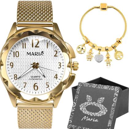 Imagem de relogio feminino dourado aço prova dagua + caixa + pulseira qualidade premium inoxidável original