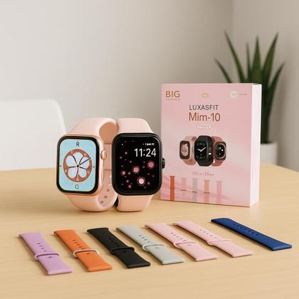 Imagem de Relógio Inteligente Smartwatch Rosa Masculino X Pro W10 Mini 8 Pulseiras Original Compativel C/ Samsung Xiaomi