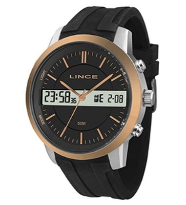 Imagem de Relogio Lince Masculino digital analogico preto rose 2 em 1 pulseira borracha silicone MAP4491L P1PX