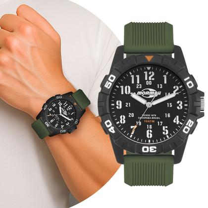 Imagem de Relógio Masculino Militar Tático Preto e Verde Analógico de Pulso Movimento Quartzo com Pulseira de Silicone à Prova D Água Mormaii