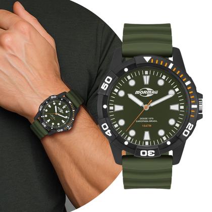 Imagem de Relógio Masculino Verde e Preto Analógico de Pulso com Pulseira de Silicone à Prova D Água Militar Tático Mormaii