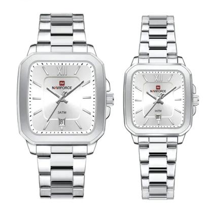 Imagem de Relogios de Pulso Analógico Conjunto de Casal em Aço Inoxidavel Design Quadrado Impermeavel