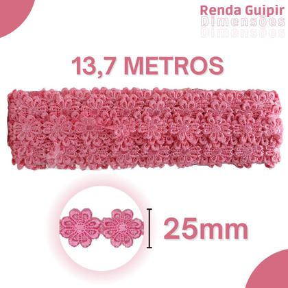 Imagem de Renda Guipír Rosa Chiclete - 25Mm Rolo Com 13,7 Metros - Chl207 - Nybc