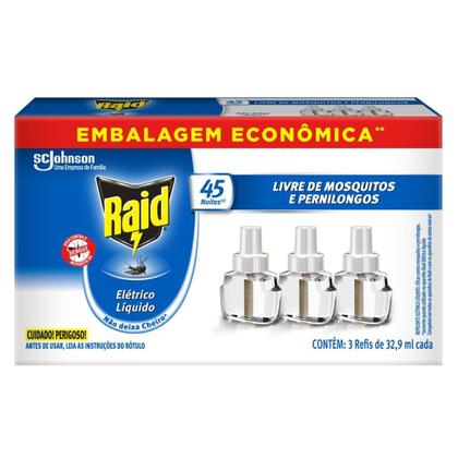 Imagem de Repelente Elétrico Líquido Raid 45 Noites Refil 3 Unidades de 32,9ml Cada