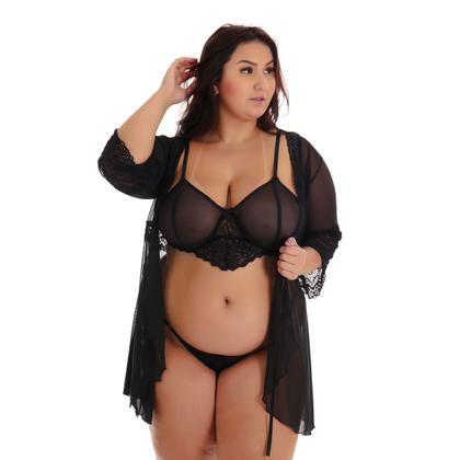 Imagem de Robe De Tule + Conjunto Lingerie Sexy Plus Size